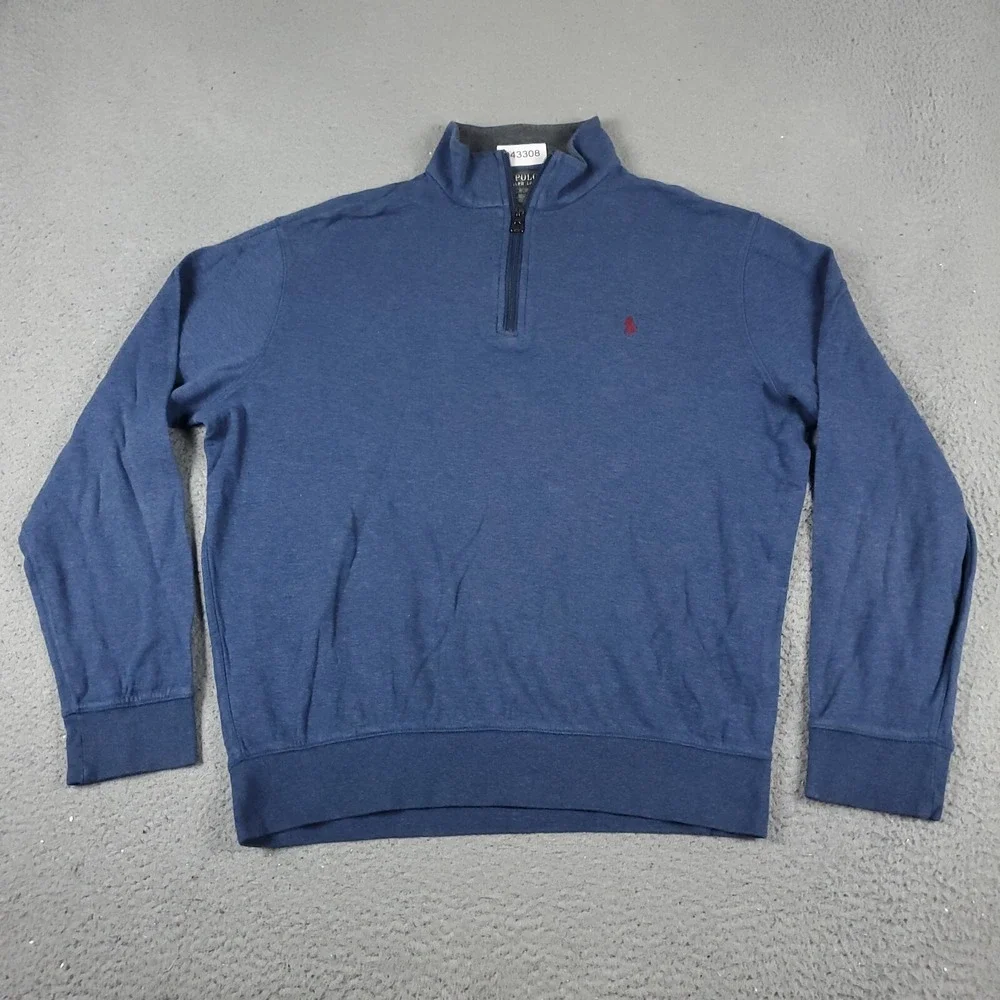 Ralph Lauren Sweater Mens Medium Blue Pony 1/4 Zip Up Pullover Sweatshirt *